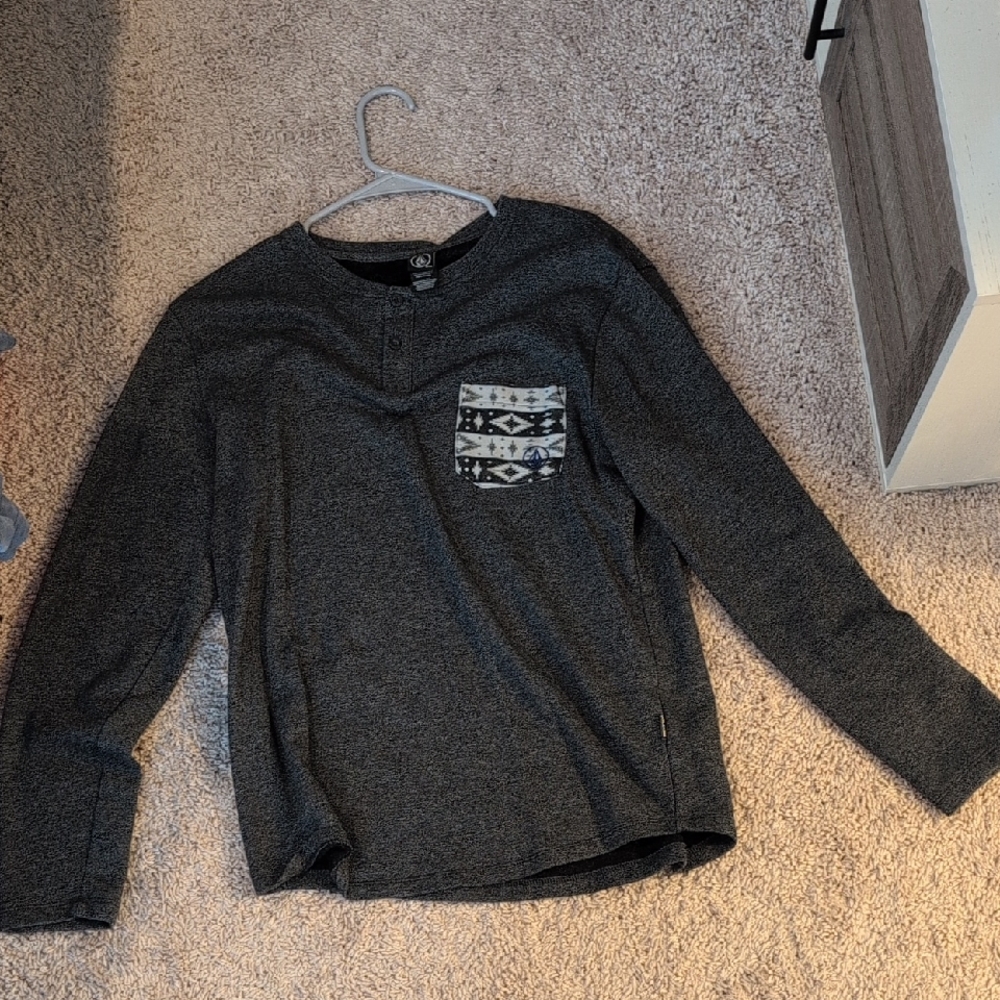 Volcom Gray Long Sleeve Shirt with Patterned Pocket Size M